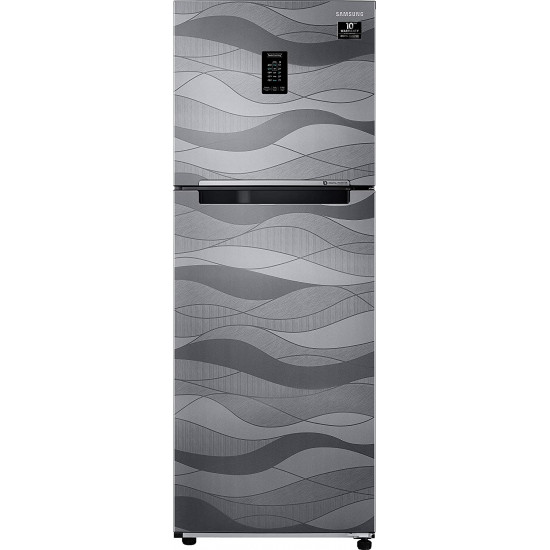 Samsung 314 L 2 Star Inverter Frost-Free Double Door Refrigerator with Curd Maestro (Wave Steel, Convertible) - RT34T4632NV